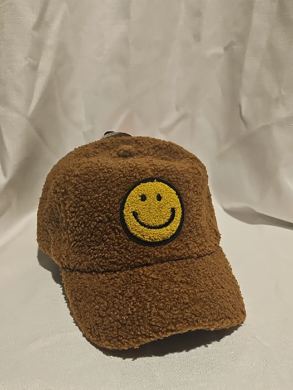 Wonder Nation Boys Faux Shearling Baseball Hat with Smiley Patch, Brown OSFM New